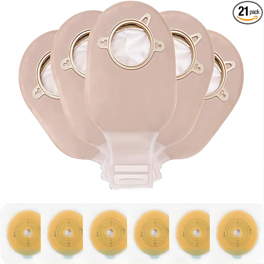 10barriers or (15bags+6barriers) Ostomy Supplies Colostomy Bags Two Piece Drainable Pouches with hoop and look Stoma Care