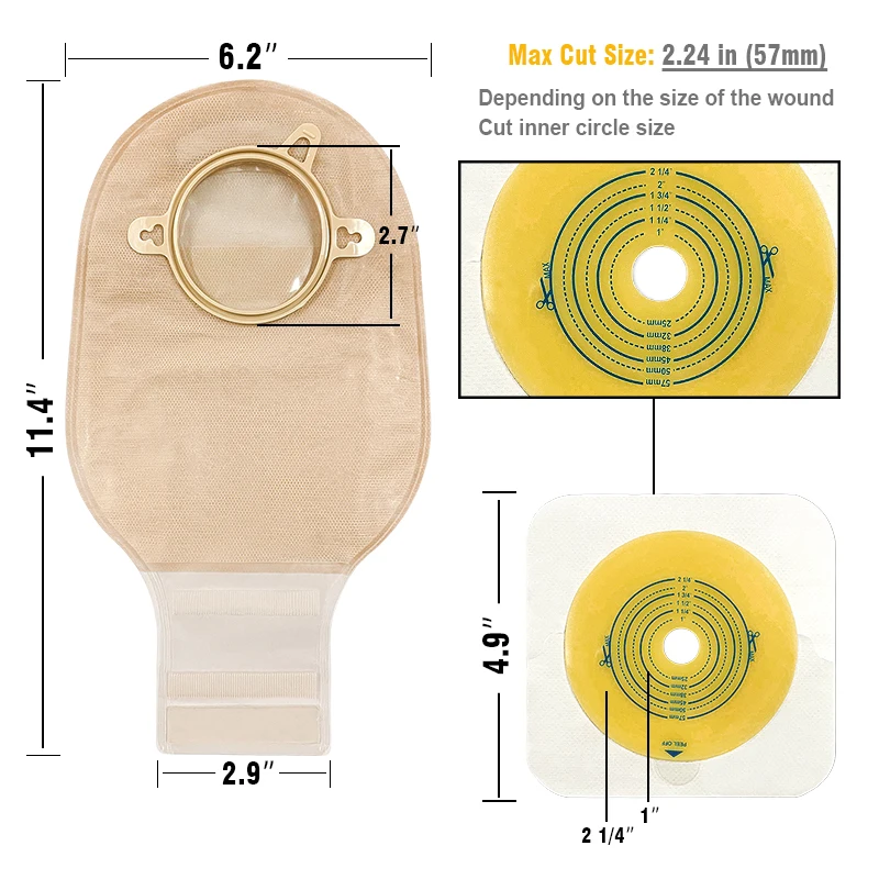 10barriers or (15bags+6barriers) Ostomy Supplies Colostomy Bags Two Piece Drainable Pouches with hoop and look Stoma Care - Image 2